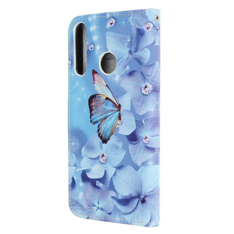 Custodia in pelle Huawei P40 Lite E Farfalle Di Diamanti Strappy