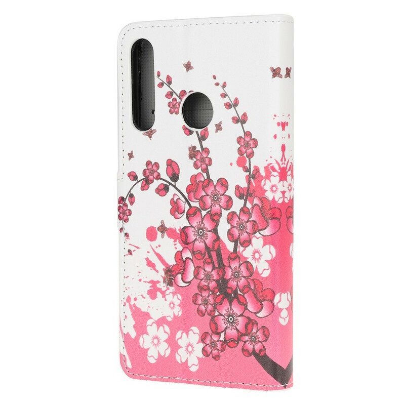 Custodia in pelle Huawei P40 Lite E Fiori Tropicali