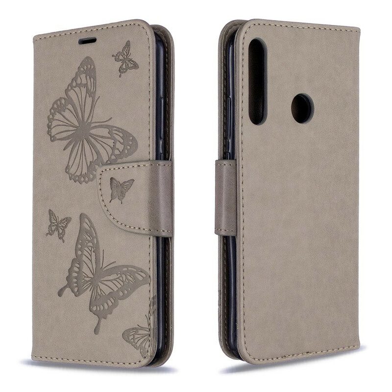 Custodia in pelle Huawei P40 Lite E Folio Cover Farfalle E Lembo Obliquo