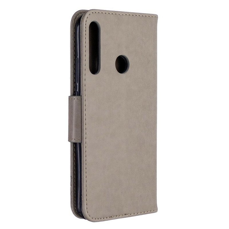 Custodia in pelle Huawei P40 Lite E Folio Cover Farfalle E Lembo Obliquo