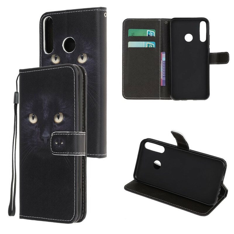 Folio Cover Huawei P40 Lite E Strappy Occhi Di Gatto Nero