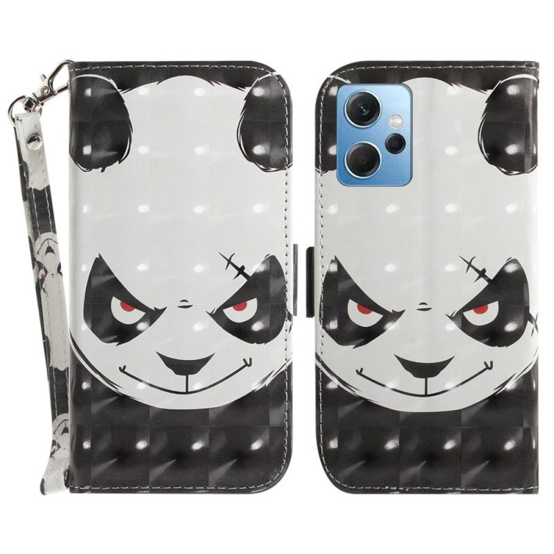 Custodia A Portafoglio Xiaomi Redmi Note 12 4G Panda Arrabbiato Con Cordino