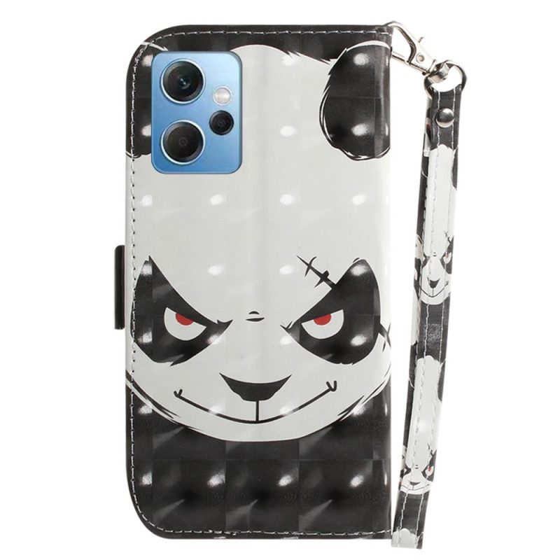 Custodia A Portafoglio Xiaomi Redmi Note 12 4G Panda Arrabbiato Con Cordino