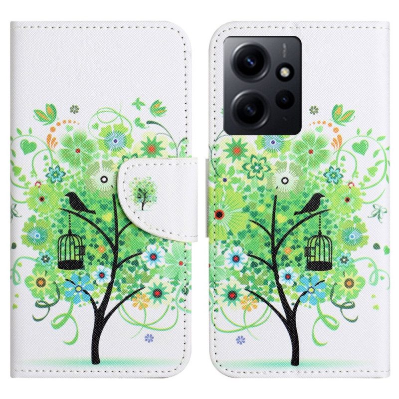 Custodia in pelle Xiaomi Redmi Note 12 4G Albero Con Foglie Verdi