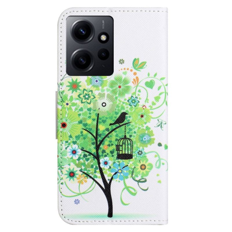 Custodia in pelle Xiaomi Redmi Note 12 4G Albero Con Foglie Verdi