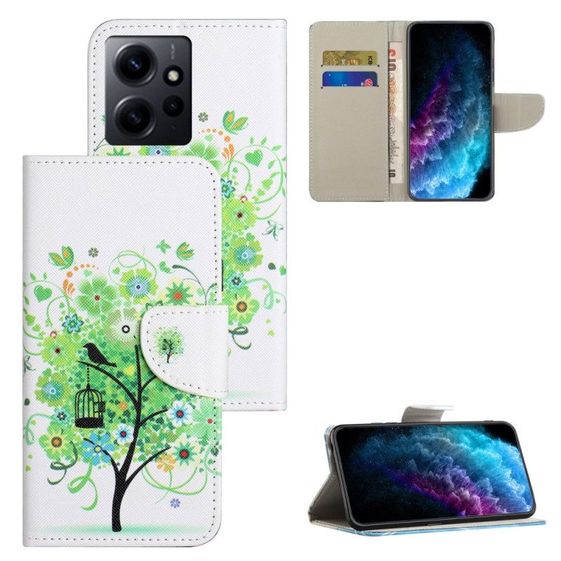 Custodia in pelle Xiaomi Redmi Note 12 4G Albero Con Foglie Verdi