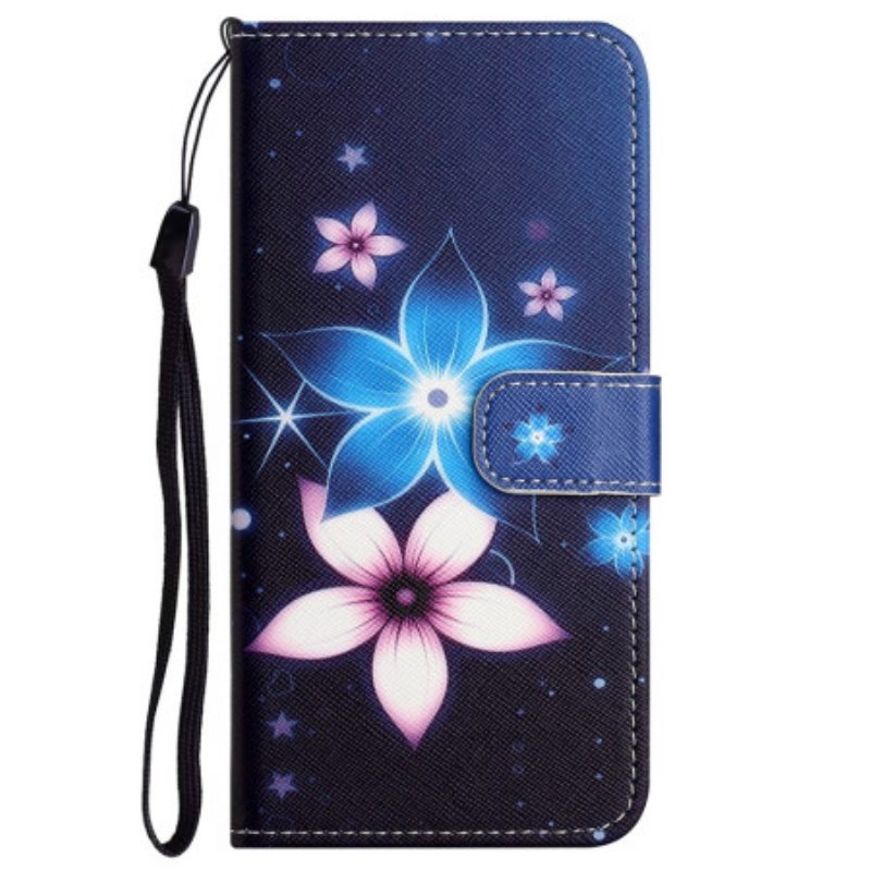 Custodia in pelle Xiaomi Redmi Note 12 4G Cinturino Lunare Fiori