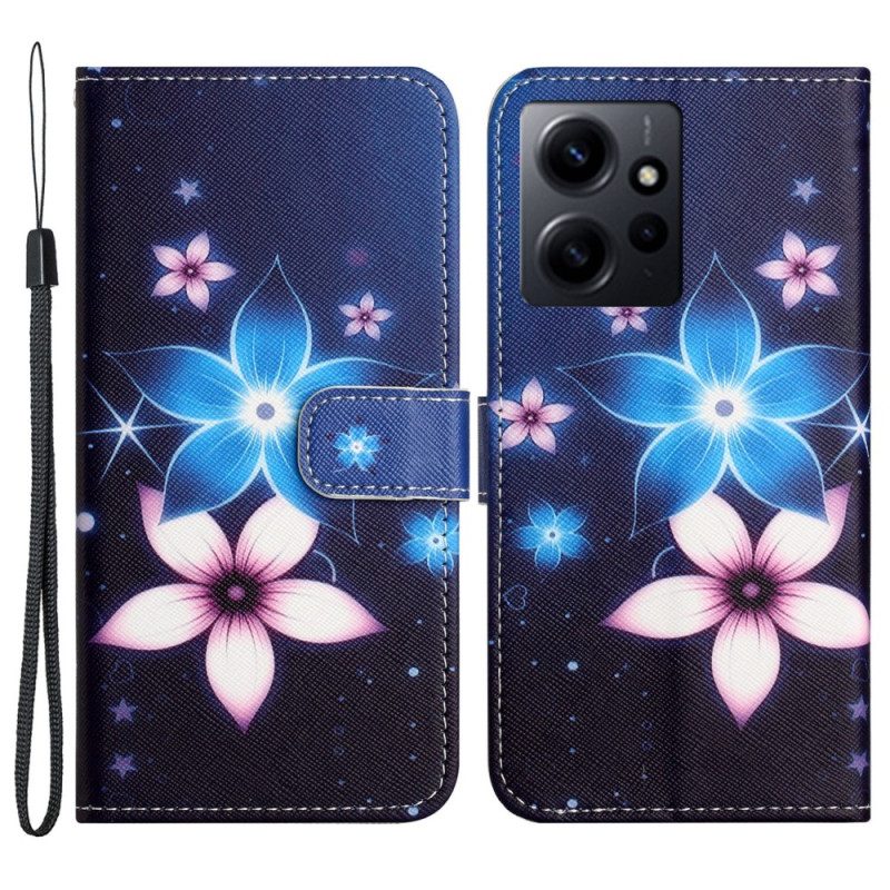 Custodia in pelle Xiaomi Redmi Note 12 4G Cinturino Lunare Fiori