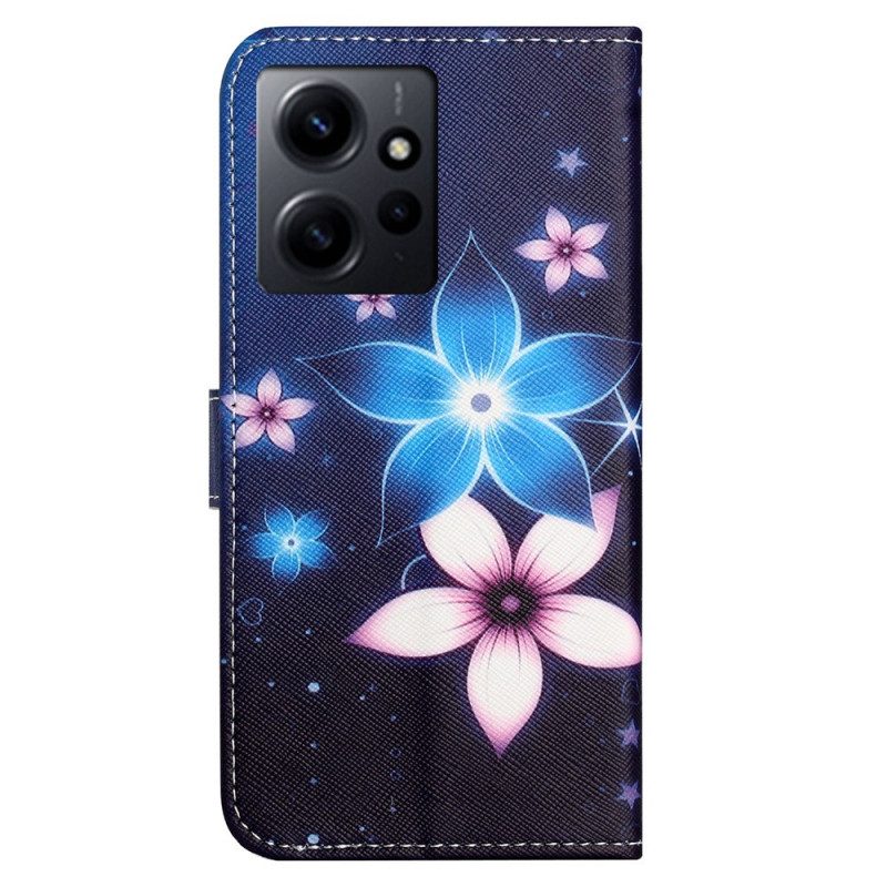 Custodia in pelle Xiaomi Redmi Note 12 4G Cinturino Lunare Fiori