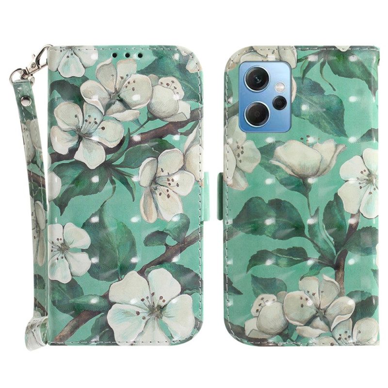 Custodia in pelle Xiaomi Redmi Note 12 4G Fiori Bianchi Strappy