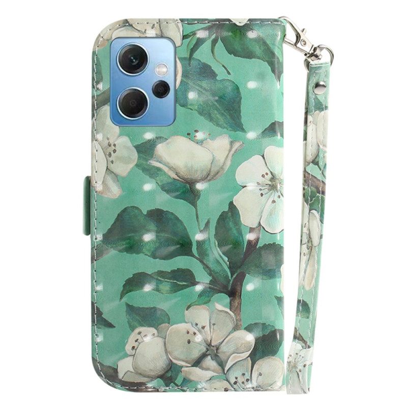 Custodia in pelle Xiaomi Redmi Note 12 4G Fiori Bianchi Strappy