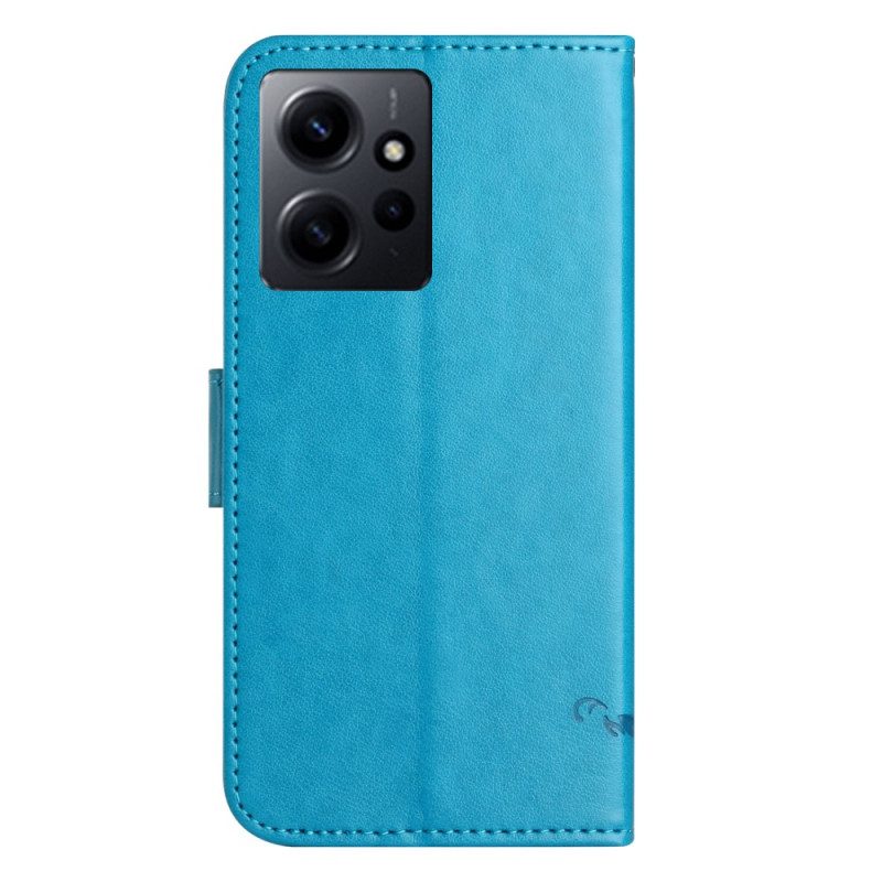 Custodia in pelle Xiaomi Redmi Note 12 4G Fiori E Farfalle Con Cinturino