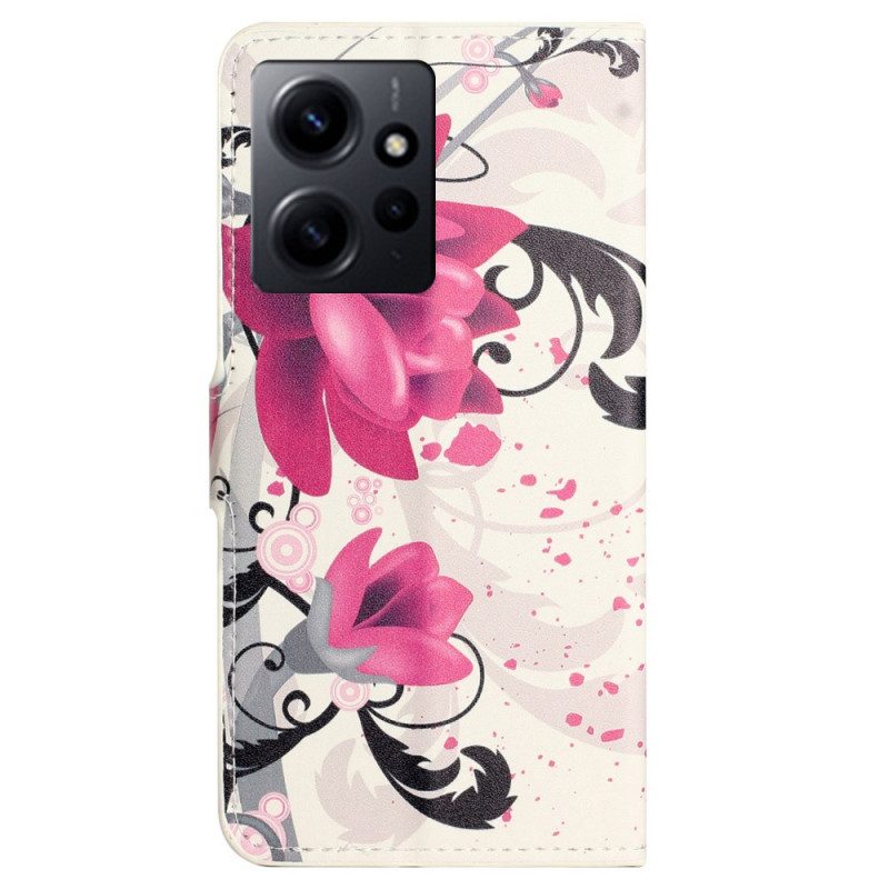 Custodia in pelle Xiaomi Redmi Note 12 4G Fiori Tropicali