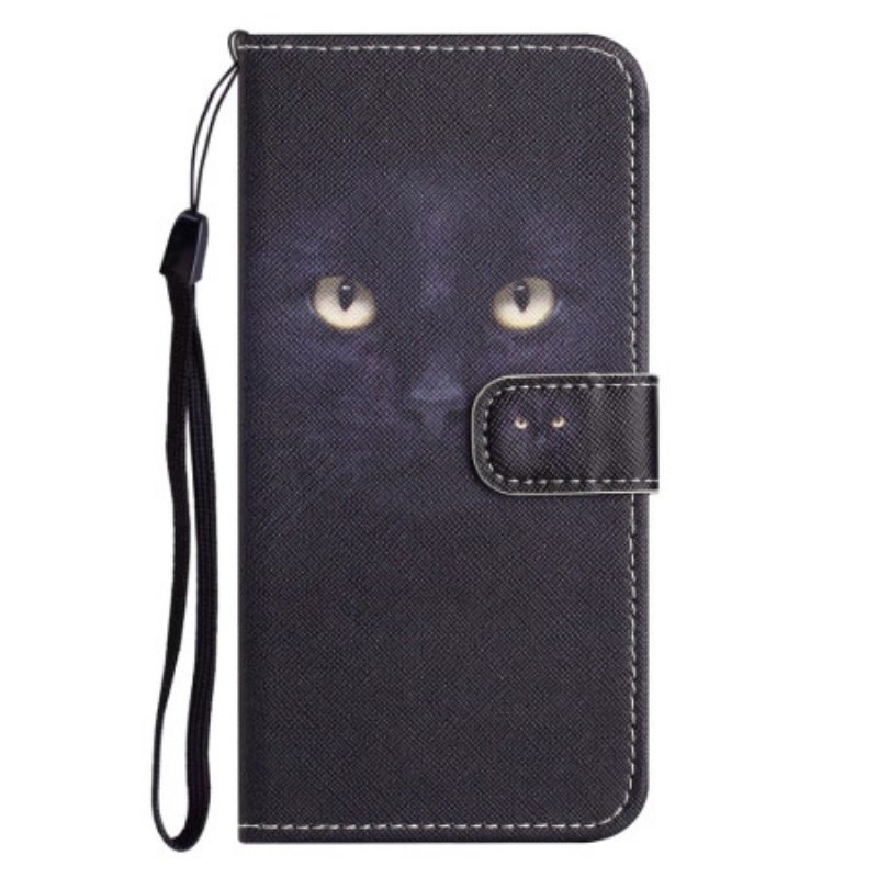 Custodia in pelle Xiaomi Redmi Note 12 4G Gatto Dagli Occhi Verdi Con Cordino