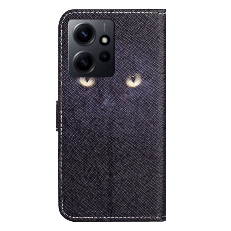 Custodia in pelle Xiaomi Redmi Note 12 4G Gatto Dagli Occhi Verdi Con Cordino