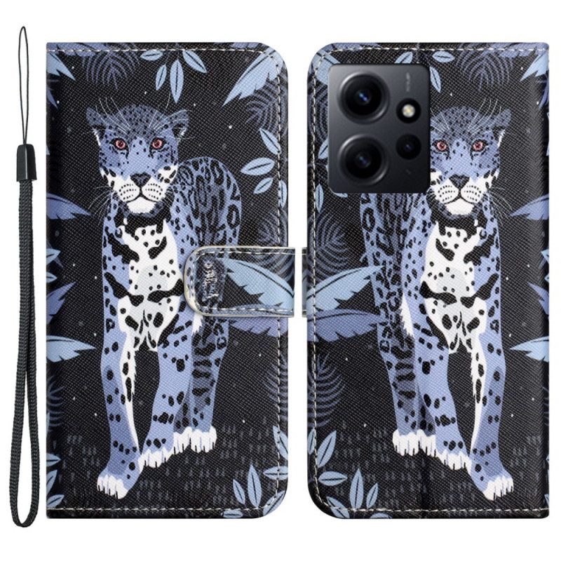 Custodia in pelle Xiaomi Redmi Note 12 4G Leopardo Con Spalline