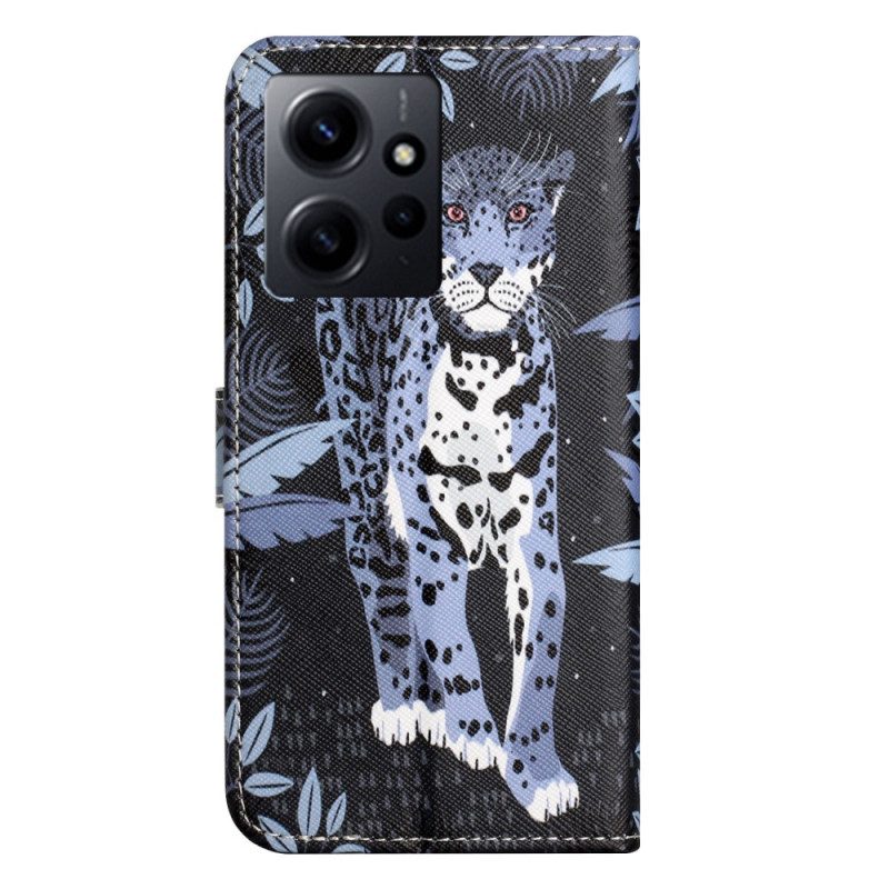 Custodia in pelle Xiaomi Redmi Note 12 4G Leopardo Con Spalline