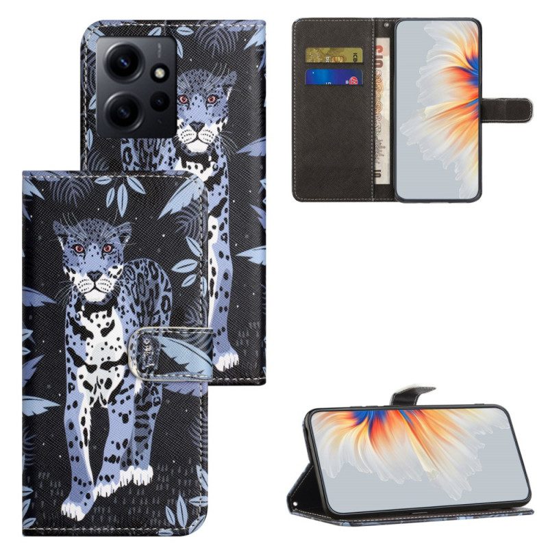 Custodia in pelle Xiaomi Redmi Note 12 4G Leopardo Con Spalline