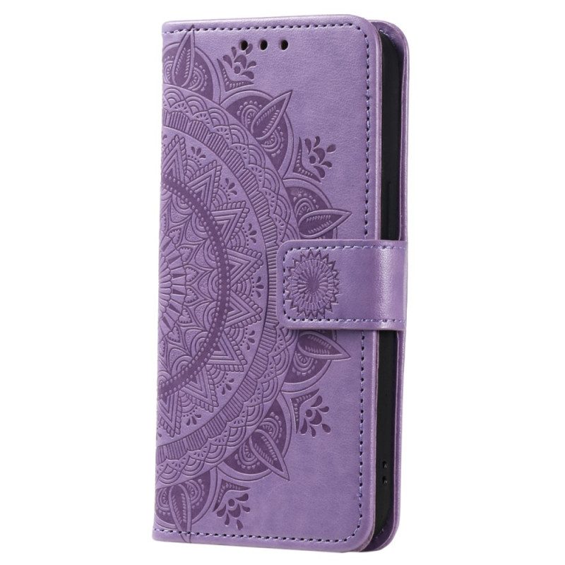 Custodia in pelle Xiaomi Redmi Note 12 4G Mandala Sole Con Cordino