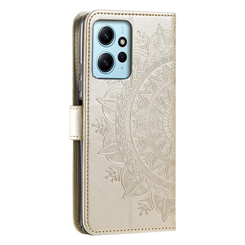 Custodia in pelle Xiaomi Redmi Note 12 4G Mandala Sole Con Cordino