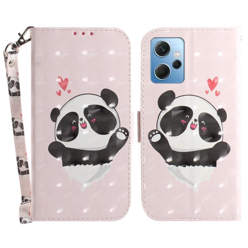 Custodia in pelle Xiaomi Redmi Note 12 4G Panda Love Con Cordino