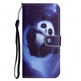 Custodia in pelle Xiaomi Redmi Note 12 4G Panda Spaziale Con Cordino