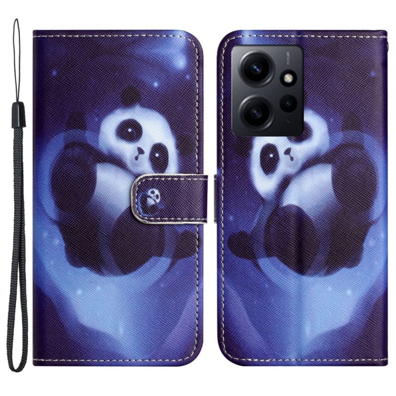 Custodia in pelle Xiaomi Redmi Note 12 4G Panda Spaziale Con Cordino