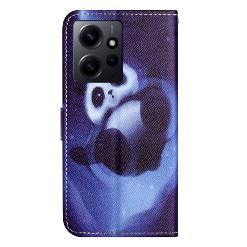 Custodia in pelle Xiaomi Redmi Note 12 4G Panda Spaziale Con Cordino