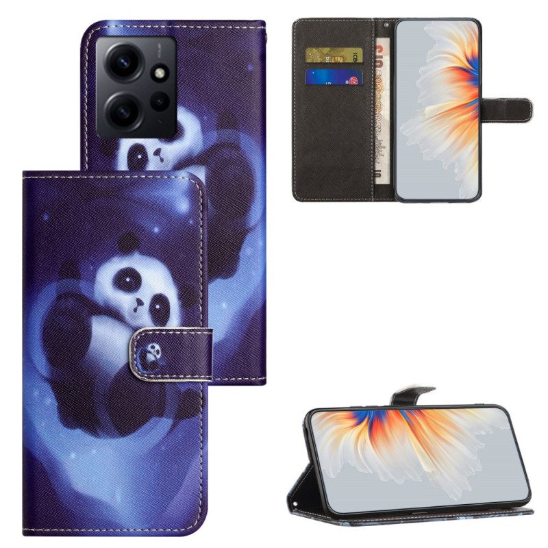 Custodia in pelle Xiaomi Redmi Note 12 4G Panda Spaziale Con Cordino