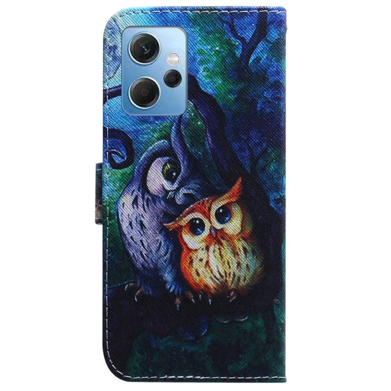 Custodia in pelle Xiaomi Redmi Note 12 4G Pittura Gufi