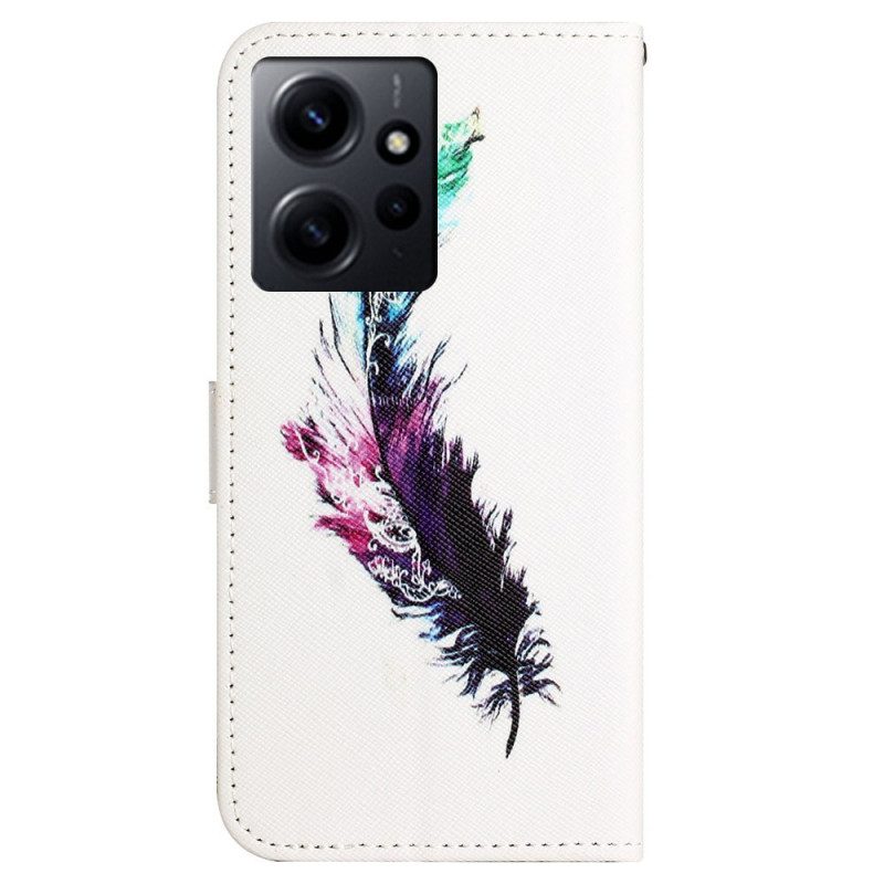 Custodia in pelle Xiaomi Redmi Note 12 4G Piuma Con Cordino