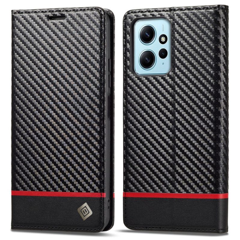 Folio Cover Xiaomi Redmi Note 12 4G Custodia in pelle Fibra Di Carbonio Lc.imeeke