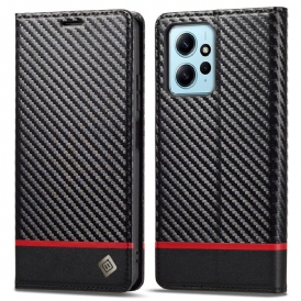 Folio Cover Xiaomi Redmi Note 12 4G Custodia in pelle Fibra Di Carbonio Lc.imeeke