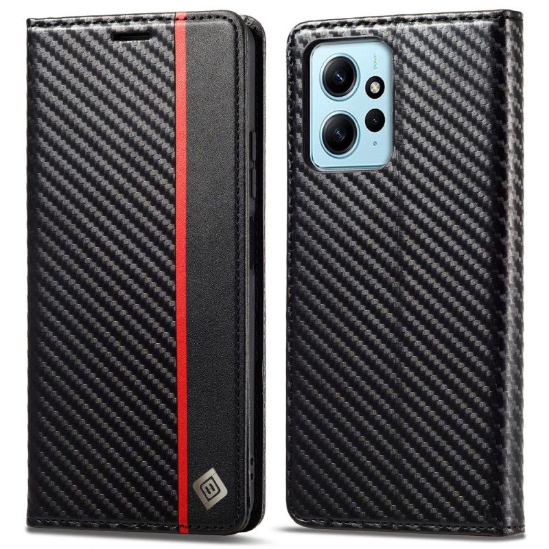 Folio Cover Xiaomi Redmi Note 12 4G Custodia in pelle Fibra Di Carbonio Lc.imeeke