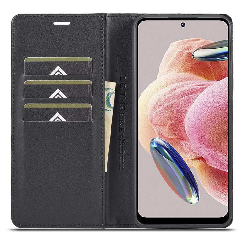 Folio Cover Xiaomi Redmi Note 12 4G Custodia in pelle Fibra Di Carbonio Lc.imeeke