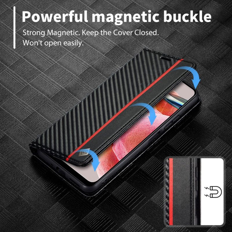 Folio Cover Xiaomi Redmi Note 12 4G Custodia in pelle Fibra Di Carbonio Lc.imeeke