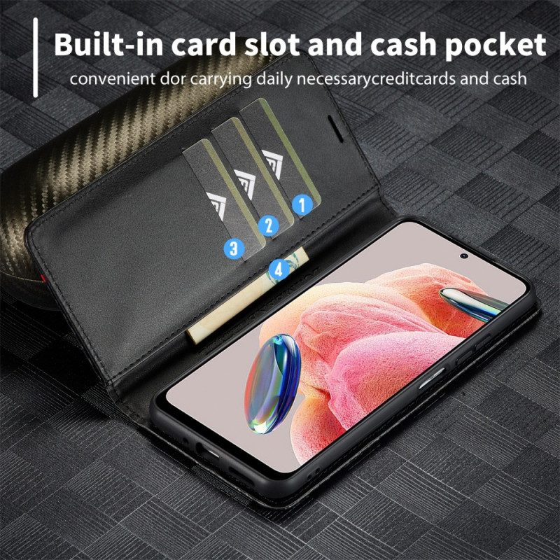 Folio Cover Xiaomi Redmi Note 12 4G Custodia in pelle Fibra Di Carbonio Lc.imeeke