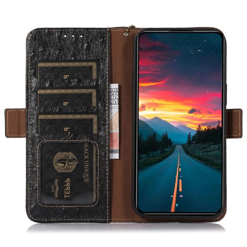 Folio Cover Xiaomi Redmi Note 12 4G Rfid In Vera Pelle Stile Struzzo