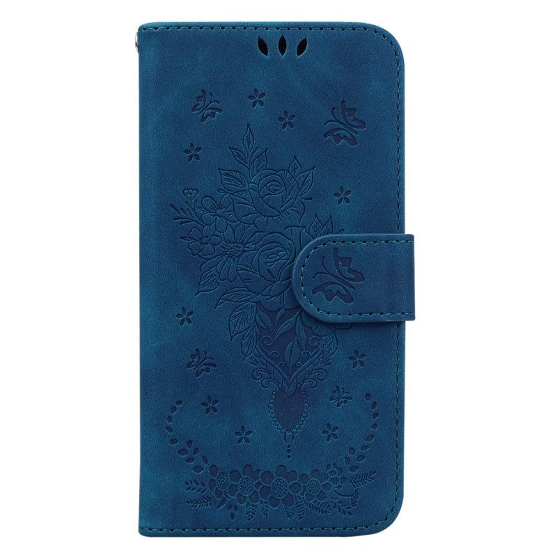 Folio Cover Xiaomi Redmi Note 12 4G Strappy Rose E Farfalle