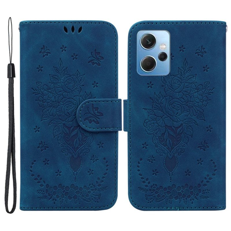 Folio Cover Xiaomi Redmi Note 12 4G Strappy Rose E Farfalle