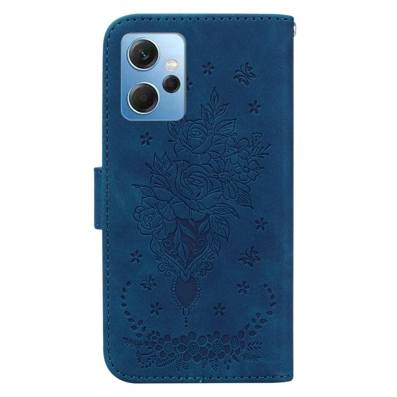 Folio Cover Xiaomi Redmi Note 12 4G Strappy Rose E Farfalle