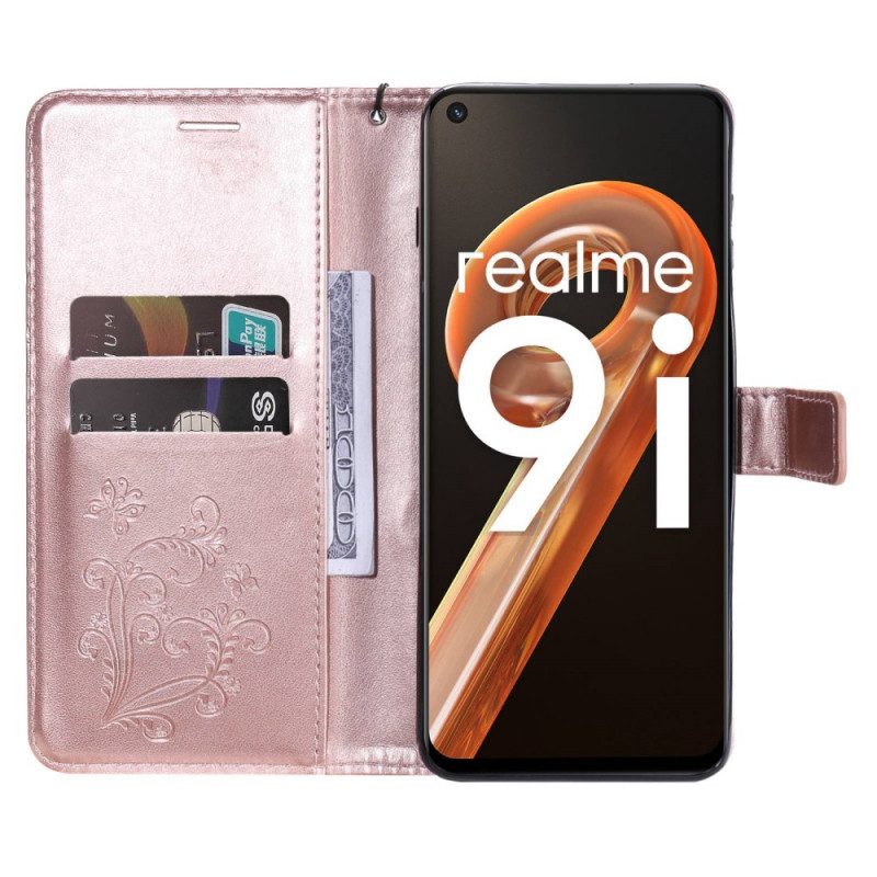 Custodia in pelle Realme 9i Farfalla Gigante Con Cinghie