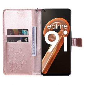 Custodia in pelle Realme 9i Farfalla Gigante Con Cinghie