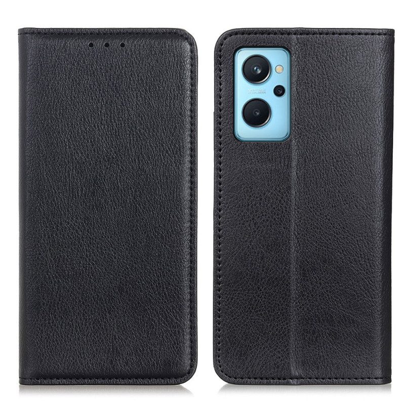 Folio Cover Realme 9i Custodia in pelle Cuoio Spaccato Di Struttura Del Litchi