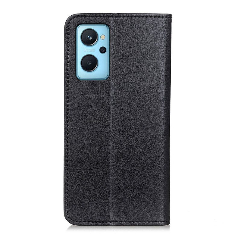 Folio Cover Realme 9i Custodia in pelle Cuoio Spaccato Di Struttura Del Litchi