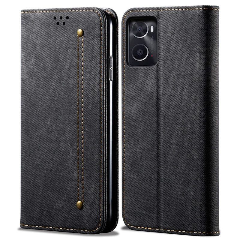 Folio Cover Realme 9i Custodia in pelle Tessuto Denim