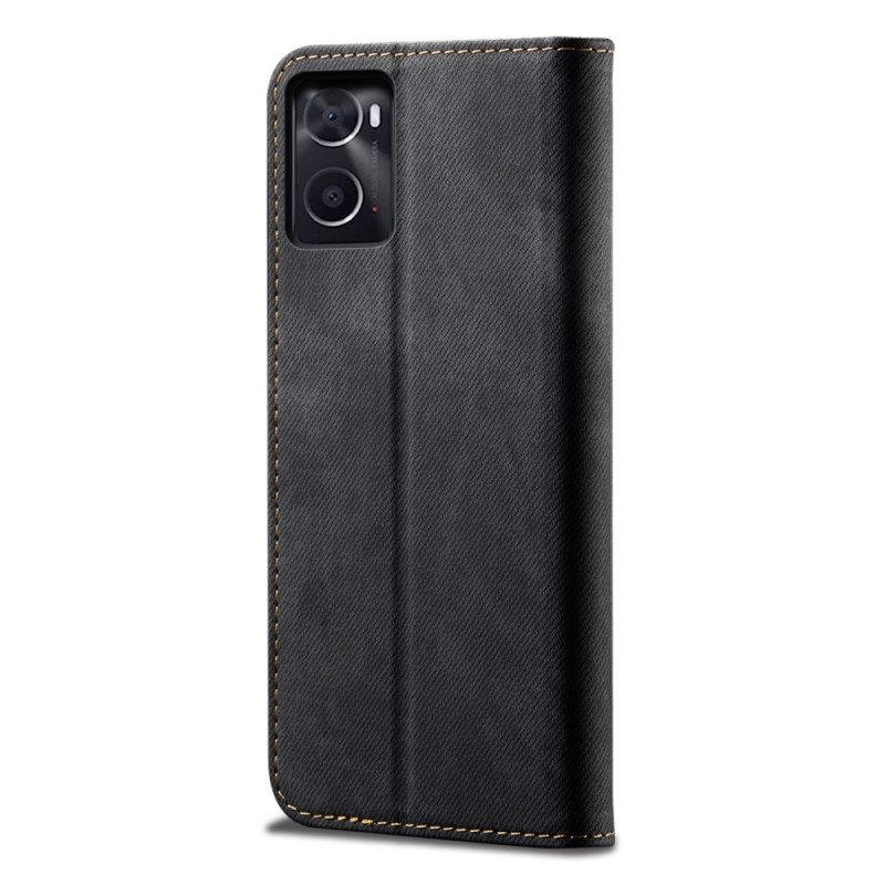 Folio Cover Realme 9i Custodia in pelle Tessuto Denim