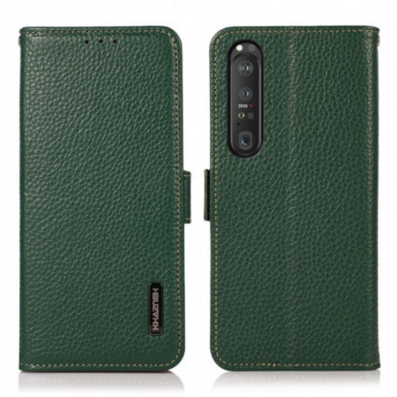 Custodia in pelle Sony Xperia 1 III Pelle Litchi Khazneh Rfid