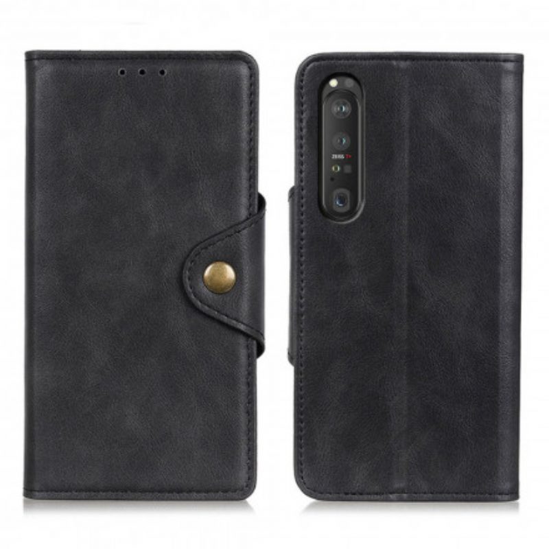 Folio Cover Sony Xperia 1 III Bottone Vintage In Ecopelle