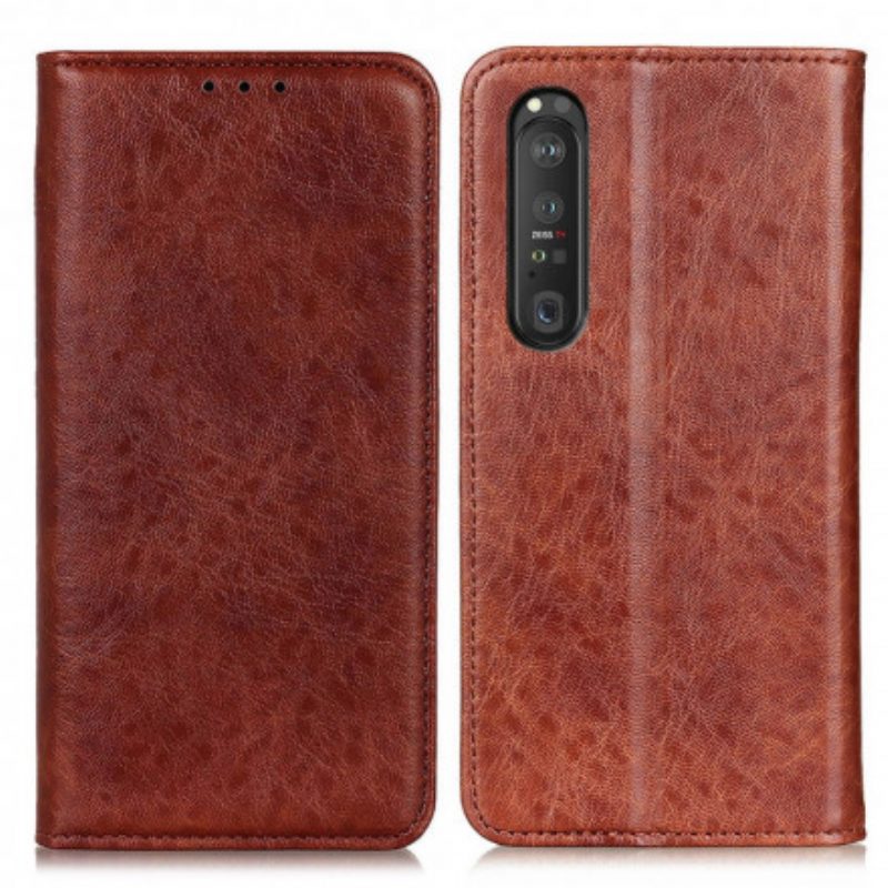 Folio Cover Sony Xperia 1 III Custodia in pelle Crosta Di Pelle Testurizzata